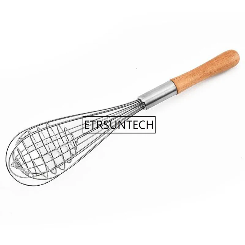 Manual Egg Beater Wooden Handle Stainless Steel Stirrer Tools Dense Net Kitchen Baking Dough Paste Mixer 144pcs