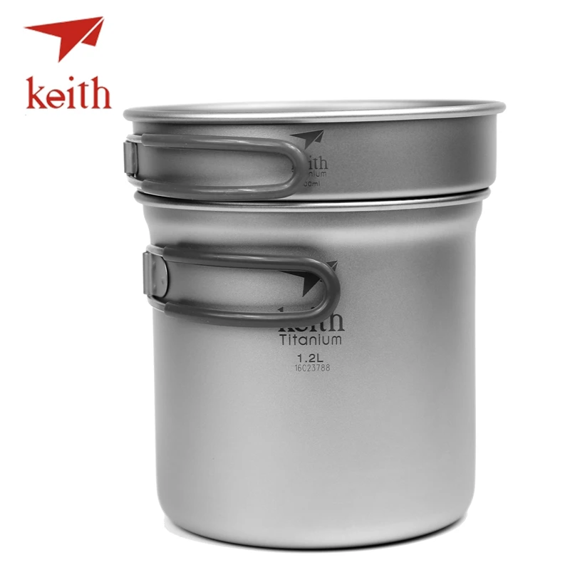 Keith Pure Titanium Pots Set Camping Cookware Tableware Travel Picnic Utensils Cooking Set Bowl Pot Pan Outdoor Hiking Cooker