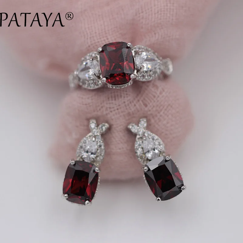 

PATAYA New Arrivals Natural Zircon Earrings Rings Sets Women Luxury True White Gold Color Fashion Jewelry Set