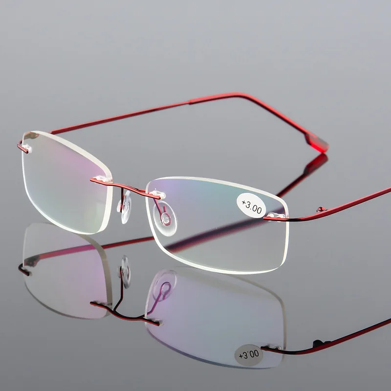 VCKA Rimless Reading Glasses Men Titanium Alloy Fold  Women Square Eyeglasses Presbyopic Frameless Eyewear +1.0 +1.5 +2.0 +2.5