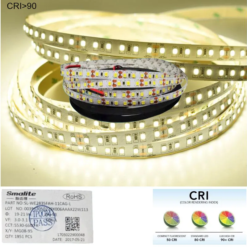 CRI + 90 5m 600 LED 2835  Highlighted LED Strip 5m,24V 12V Flexible Light 120 LED/m High brightness LED Strip White/Warm White