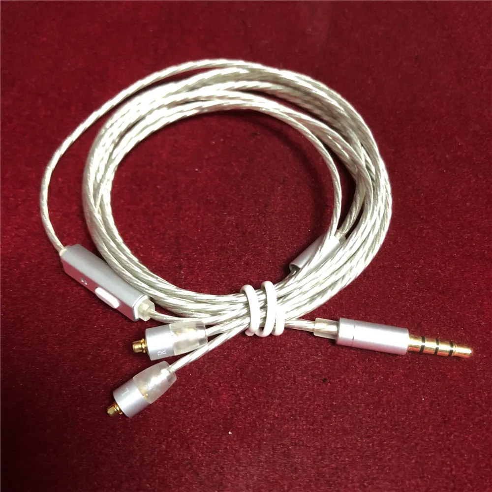 New 3.5mm Upgrade OFC Silver Plated Earphone Cable Detachable MMCX Cord With MIC For SE215 SE315 SE425 SE535 SE846 UE900,etc