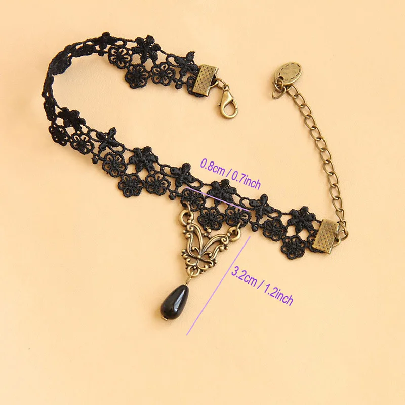 خلخال إمرأة مثير القوطية سبائك البرونز الخرزة قطرة زهرة الأسود الدانتيل الكاحل سوار بيرفوت الصنادل خمر الرجعية مجوهرات للقدم