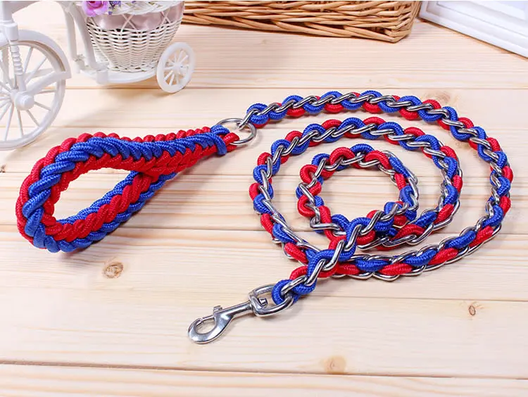 New High Quality Upgraded color collar rope Large Dog Leashes Iron chain Bite proof Pet Traction Rope For Medium large Dogs