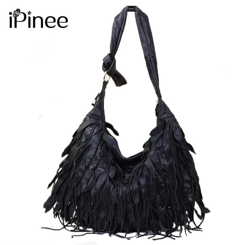 iPinee New Leisure Fringed Genuine Leather Shoulder Bags Diagonal Korean Dumplings Tassels Crossbody Bags For Ladies