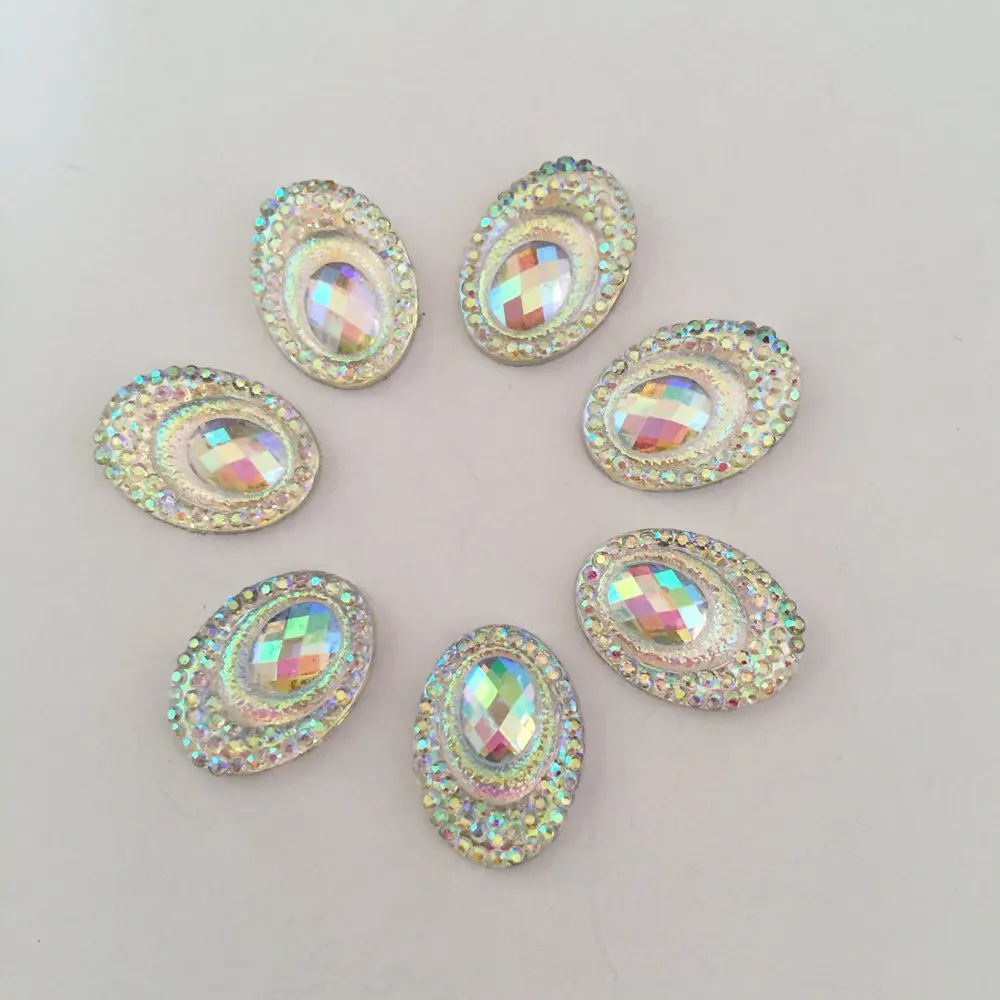 40pcs AB Resin 13*18mm Bling Peacock eye flat back rhinestone Wedding Ornaments  diy appliques D62*2