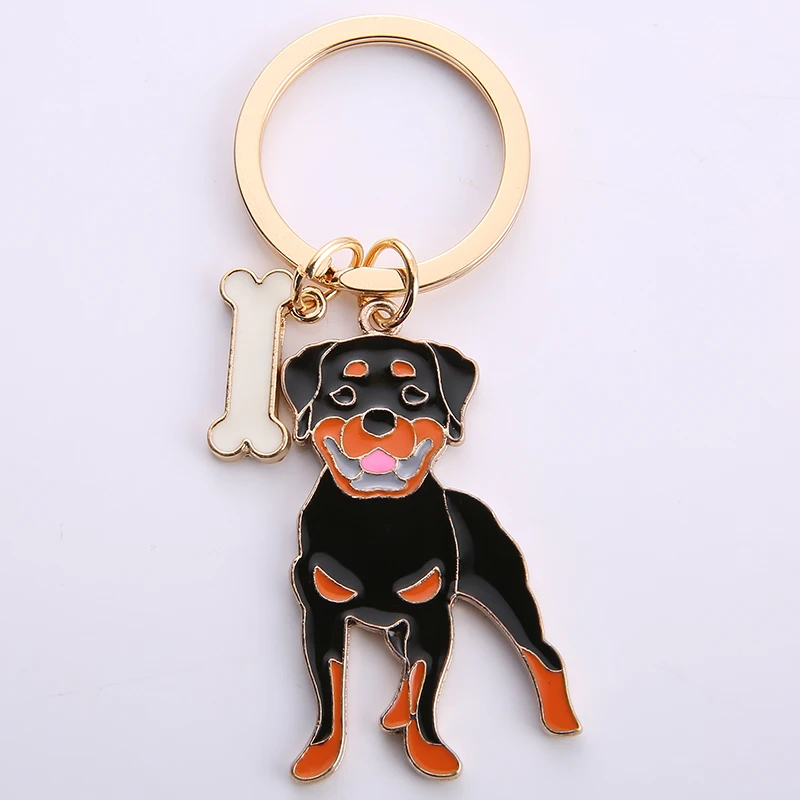 Rottweiler dog pendant key chains for men women silver color alloy metal bag charm male female car keychain key ring holder