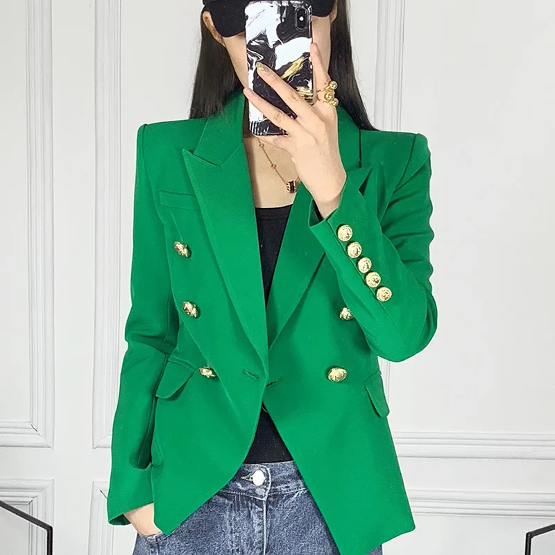 Harleyfashion design clássico mulheres estilo elegante casual blazers cor sólida fino outono verde blazer de alta qualidade