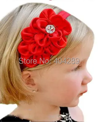 

5PCS Rhinestone Satin Scale Flower Elastic Headbands,Baby Hair Band Accessoriesrs,10colors