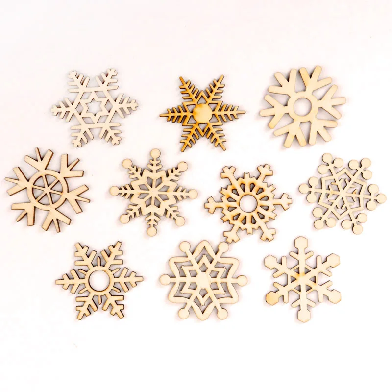 Christmas Snowflake Pattern Wooden Scrapbooking Collection Craft Handmade DIY Accessory Home Decoration DIY 50mm 10pcs MZ207