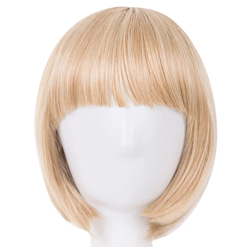 Short Hair Fei-Show Synthetic Heat Resistant Fiber Black Bob Wig With Flat Bangs Modern Show Cosplay Halloween Carnival Wigs - Image 5