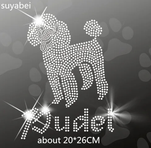 

2pc/lot poodle dog hot fix rhinestone transfers iron on rhinestone transfer designs hot fix rhinestone applique