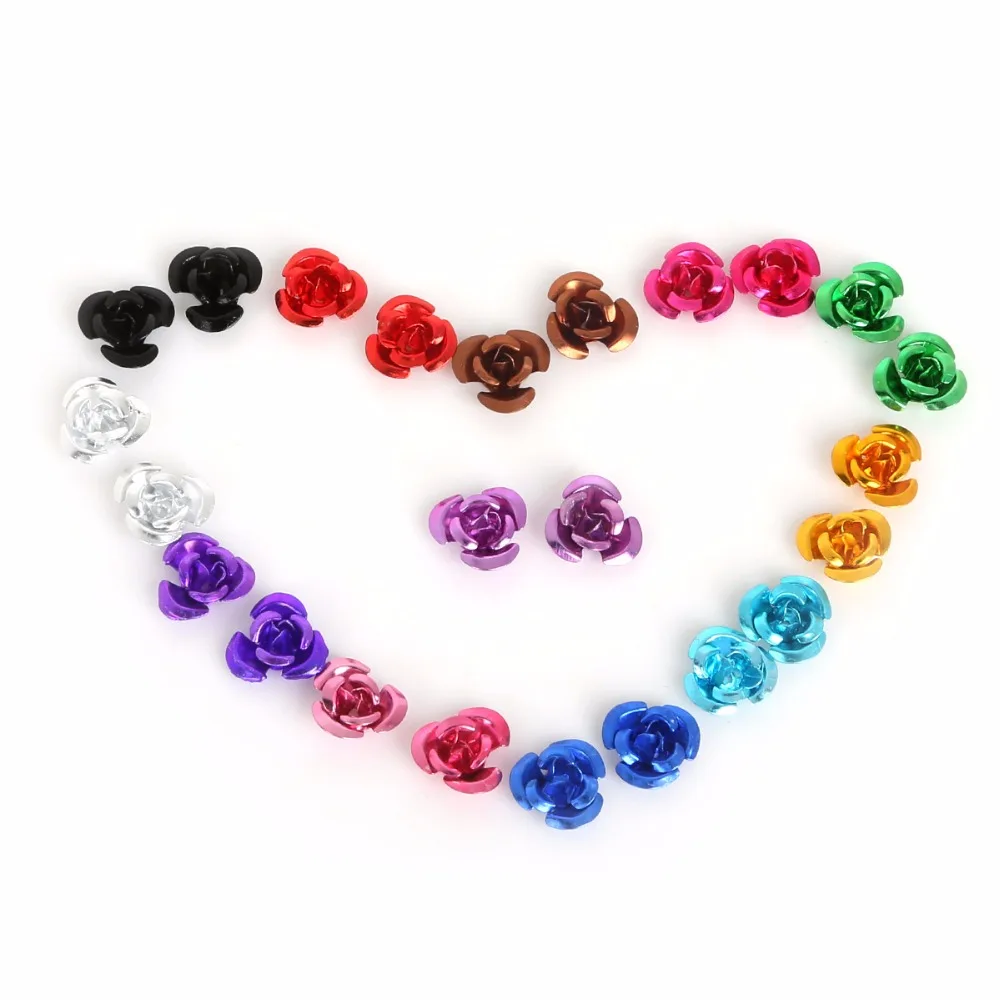 New Arrival 100pcs Rose Flower Aluminum Spacer Beads Caps 6mm 8mm 12mm For DIY Fashion Bracelet jewelry findings crafts