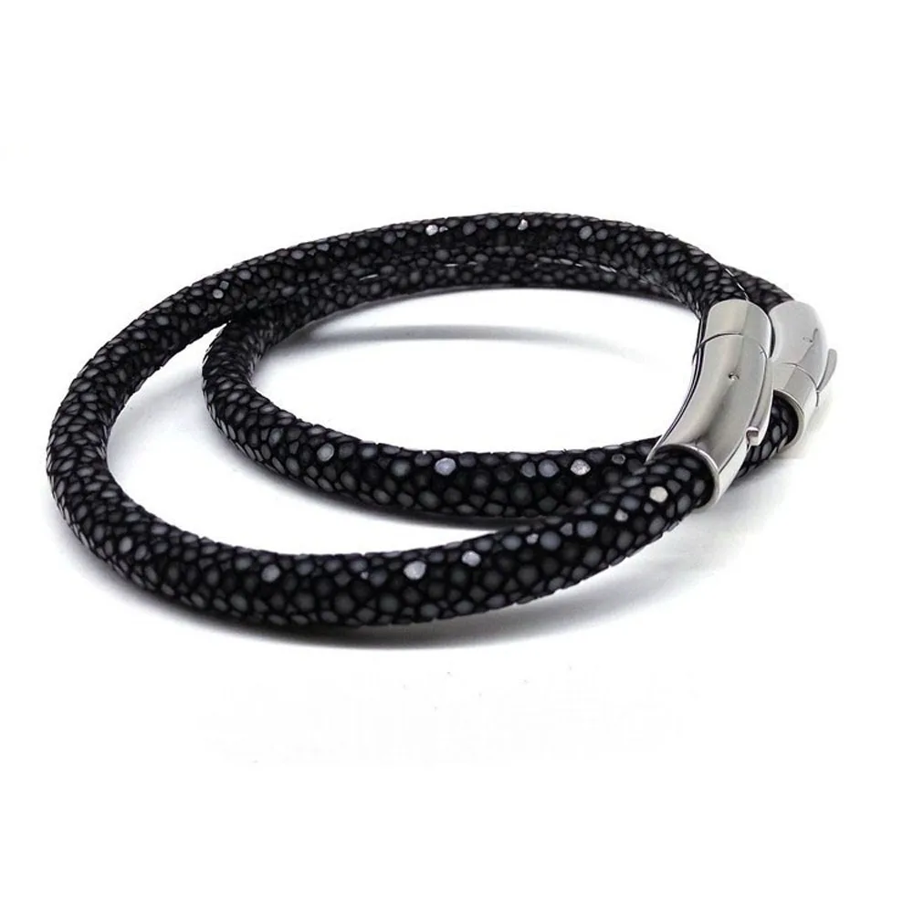 Charm Genuine Leather Bracelets Stainless Steel Men Watch Accessories Luxury Thailand Black Stingray Leather Bracelet Strap