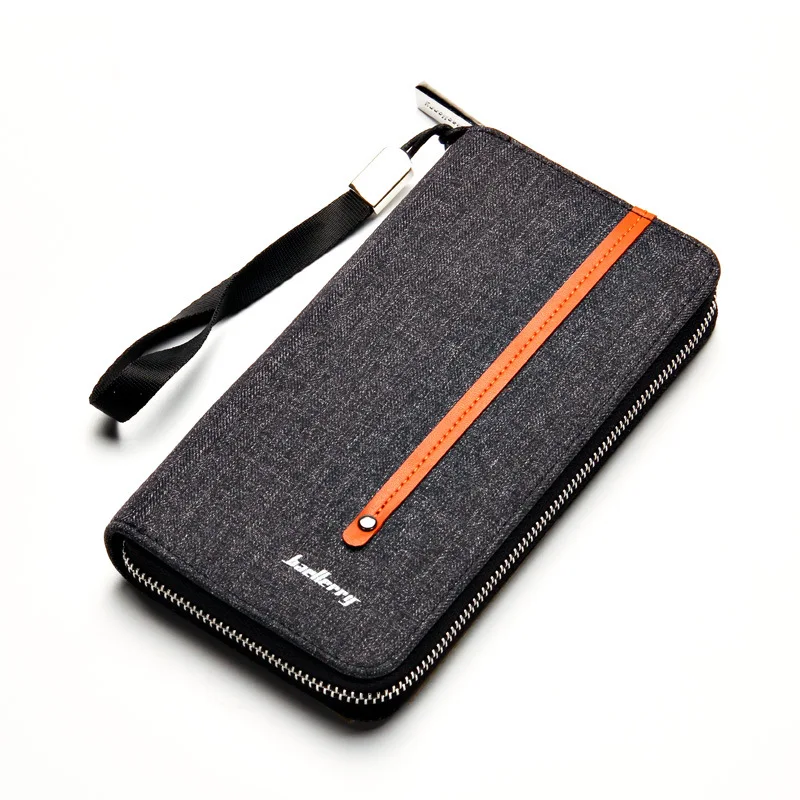 baellerry Luxury Long Men Wallets Canvas With Leather Male Clutch Bag Zipper Business Purse Wristlet Phone Bag Card Holder