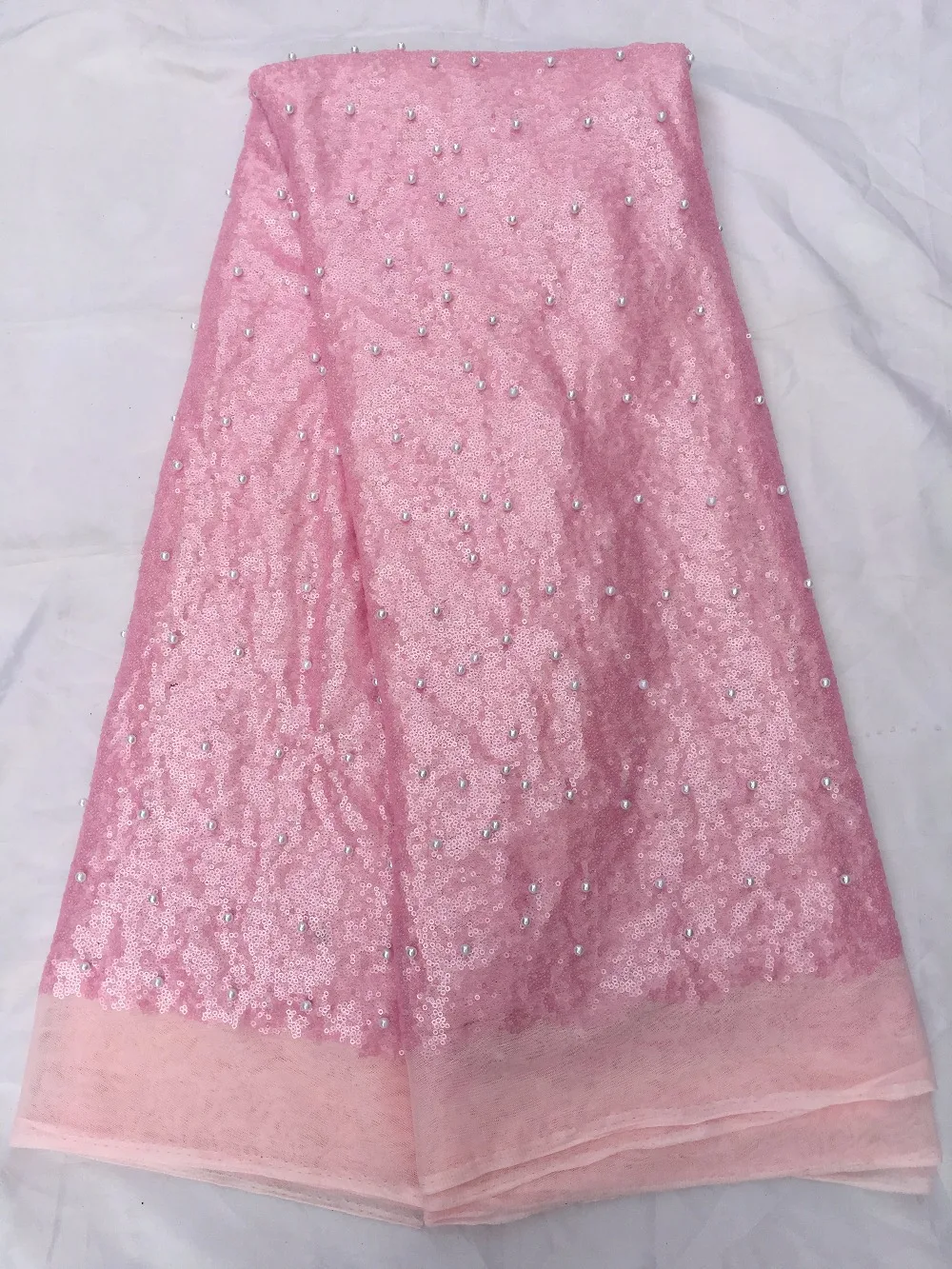 

super Quality with sequins Bridal pink sequins Lace Fabric with beads Embroidered Nigerian Laces Fabric 2520-1