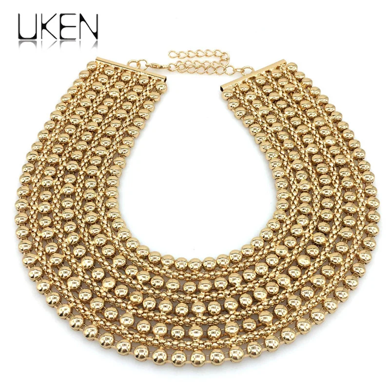 UKEN Metal Beads Chain Chunky Maxi Necklaces For Women Fashion Choker Collar Statement Necklace Vintage Jewelry Wedding Party