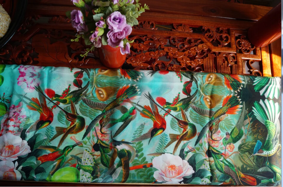 2021 silk dress shirt cloth silk dress fabric crepe de chine Flower color printed fabric fragment of Parrot Jungle