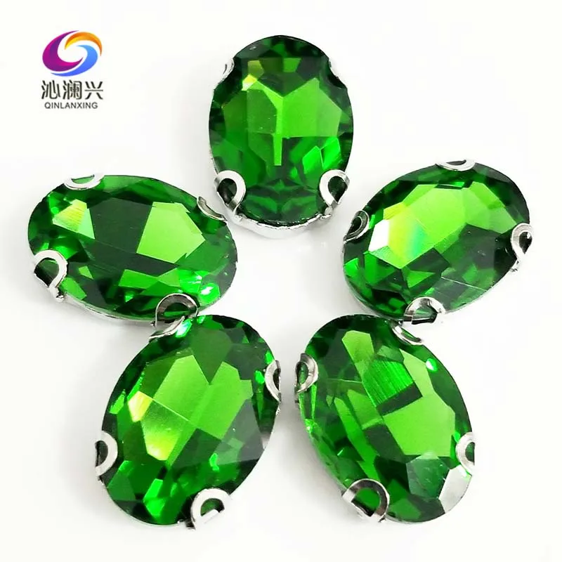 

Grass Green Oval Shape Glass Crystals rhinestones, Anti Hook sew on stones for needlework, DIY Clothing Accessories, SWTD20