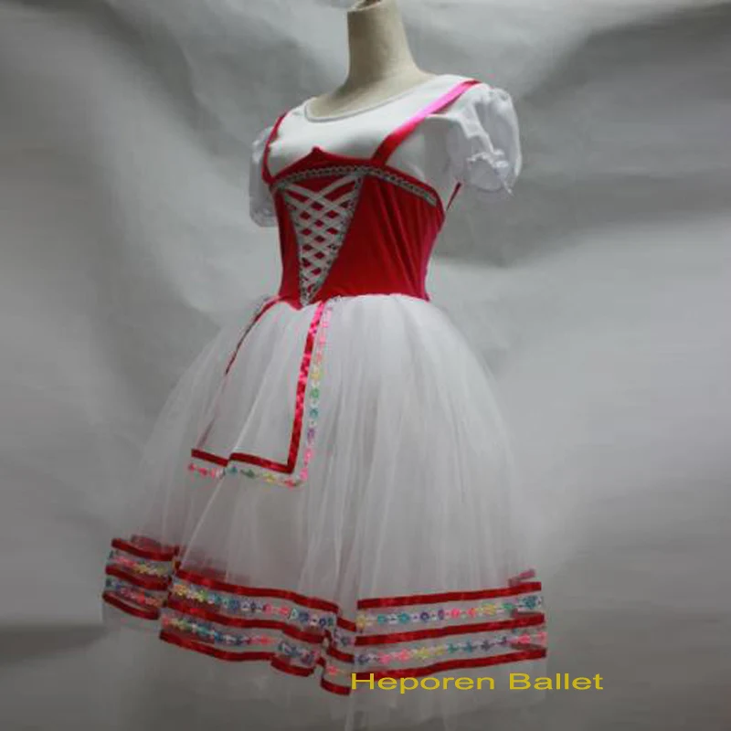 Custom Made Red And White Giselle Ballet Dress For Adult Or Children, Short-sleeved Soft Ballet Dresses Retail Wholesale