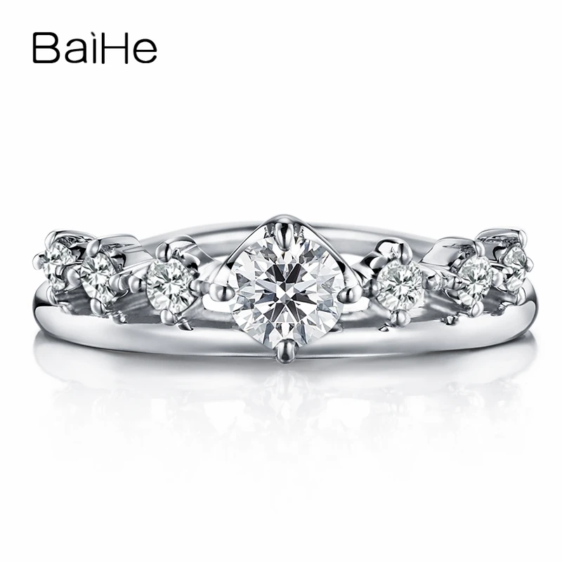 

BAIHE Solid 18K White Gold 0.20CT FG/SI Natural Diamond Ring Women Wedding Fine Jewelry Making Cincin berlian Anillo Diamante