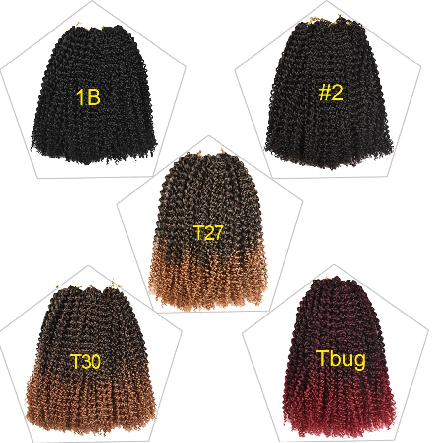 TOMO Afro Kinky Curly Hair Ombre Marlybob Crochet Braids 24Roots/Pack Synthetic Crochet Hair Weave Red Brown Braiding Hair