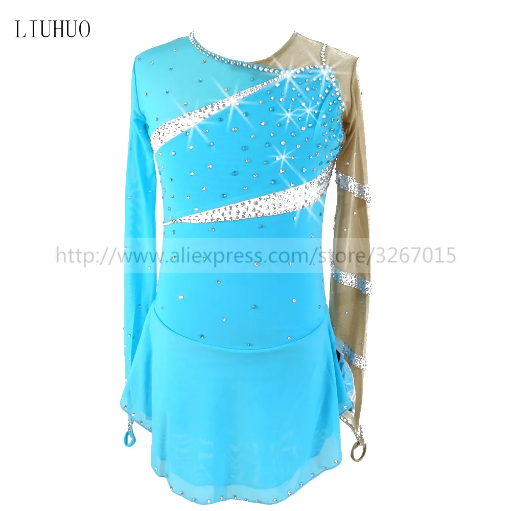 

LIUHUO Women Girl Ice Figure Skating Dress Competition Performance Costume Dance Leotard Roller Adult Ballet Sky Blue Teen Kid