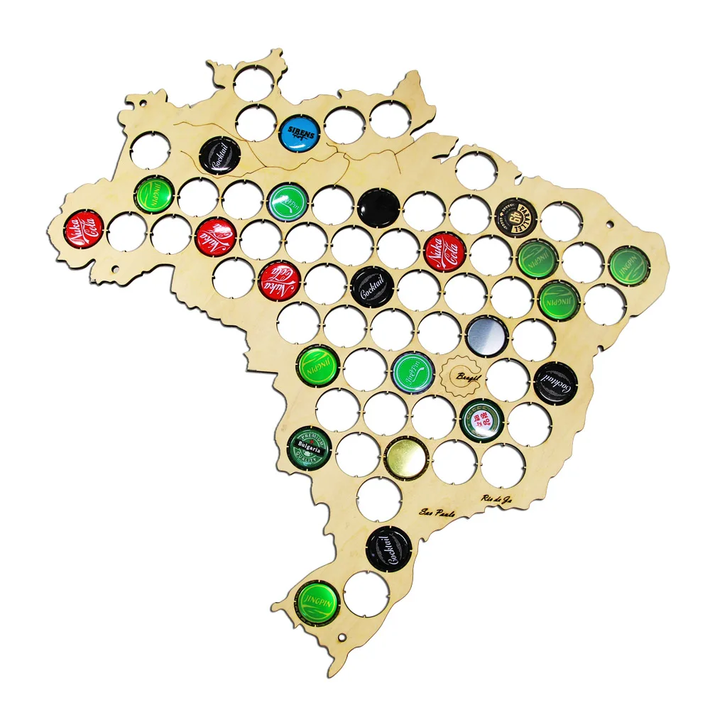 Brazil Beer Cap Map Brazilian Wooden Beer  Cap Trap Soda Pop Caps Display Map Of Brasil Beer Cap Home Decor Plywood  Craft Map