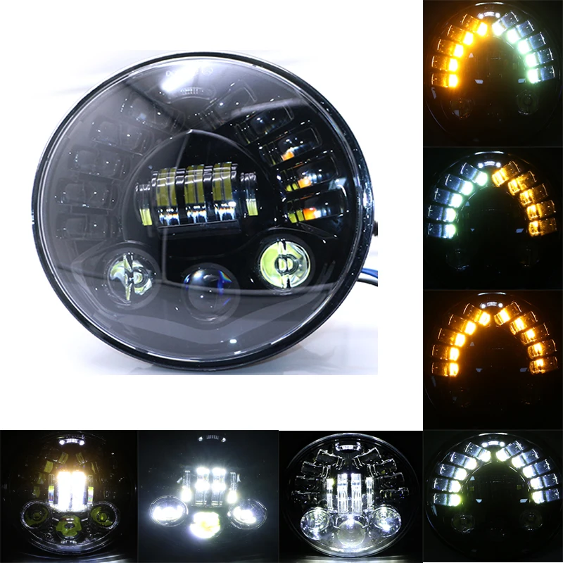 

7 Inch Motorcycle Universal LED Headlamp 55W Moto Round Headlight Scooter Retro Black Head Light Motor Fashion 7" Front Lamp