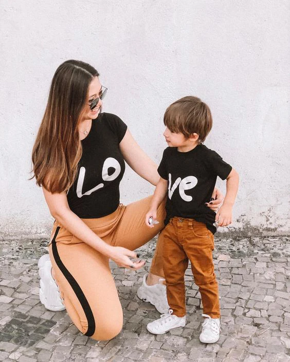 Matching Mom and Child Shirts Mother and Daughter Son Shirts Summer Short Sleeve Casual Loved Mommy and Kid Family Look Outfits