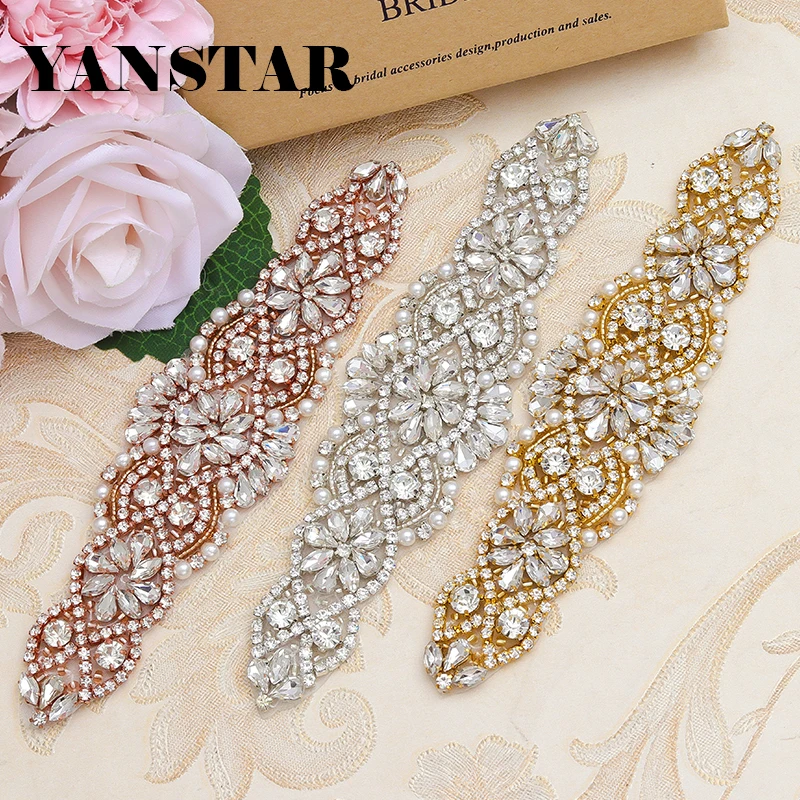 

YANSTAR (30pcs) Wholesale Hand Sewing Crystal Rhinestones Appliques With Bead For Bridal Gown Belt Crystal Rhinestones YS837