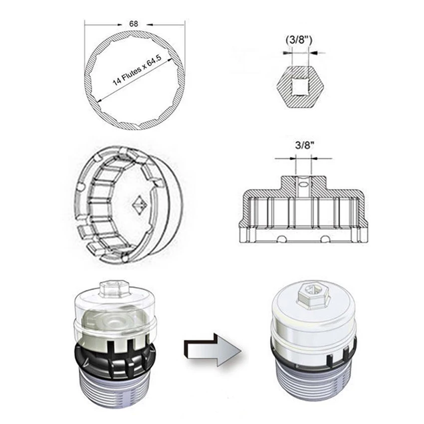 1PC 64.5มม.อลูมิเนียมกรองน้ำมันกรองประแจ Remover เครื่องมือสำหรับ Auto Universal อุปกรณ์เสริม