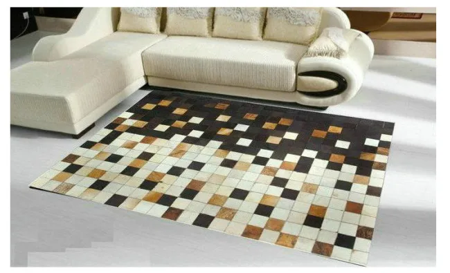 Fashionable art carpet 100% natural genuine cowhide leather clean step mat