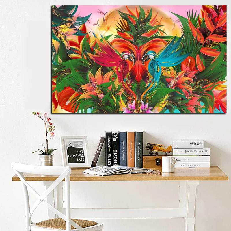 Print Tropical Jungle Flowering Bird of Paradise Abstract Oil Painting on Canvas Wall Art Picture Poster for Living Room Cuadros