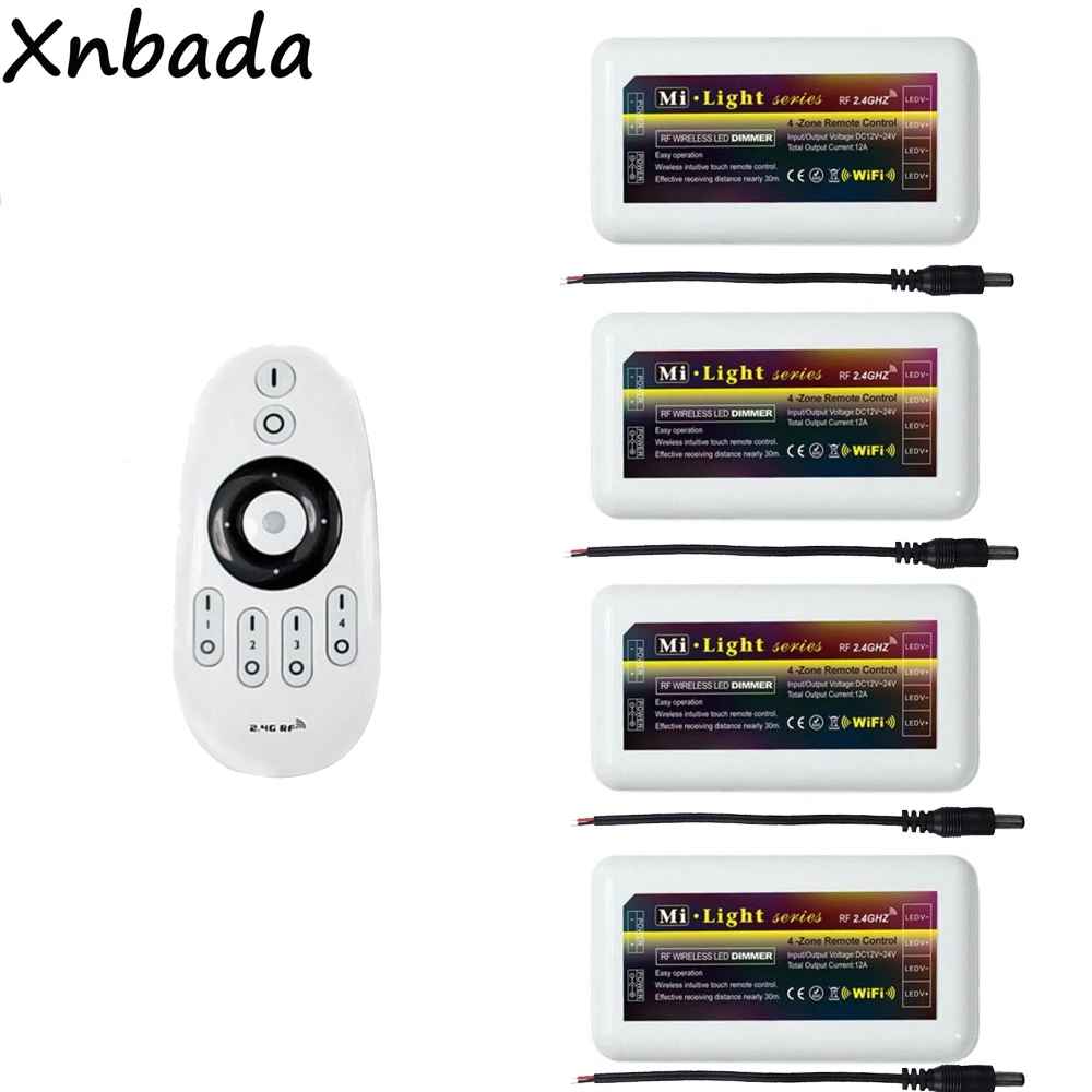 Milight MiBoxer FUT007 zdalny kontroler Led 2.4G 4-strefowy kontroler ściemniacza dla 2835 3014 5050 jednokolorowa taśma Led DC12-24V