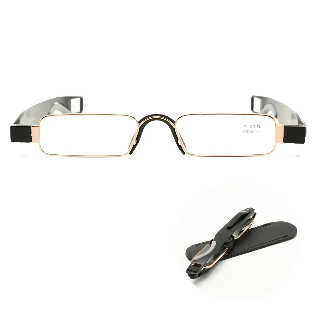 

Folding Reading Glasses with Leather Case Mini Pocket Reader Flat Thin Presbyopia +1.0 to +3.5