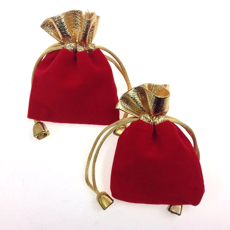 9*12cm 50pcs Phnom Penh Red Jewelry Velvet Bags For Packing Gifts Handmade Diy Women Jewellery Pouches Flannel Bag Drawstring