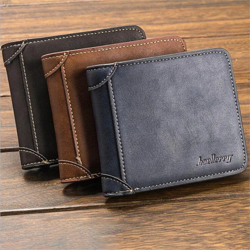 

baellerry Vintage Soft Nubuck Leather Men's Wallet Tri-Fold Purse For Man Boys Money Bag Male Credit Card Holder