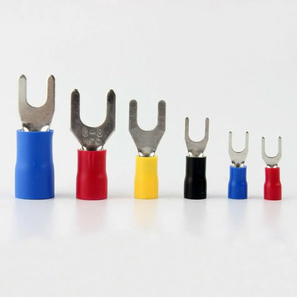 50Pcs SV Furcate Cable Wire CrimpTerminals Insulated Fork Cable Wire Terminal Connector Assortment Kit Electrical Crimp Terminal