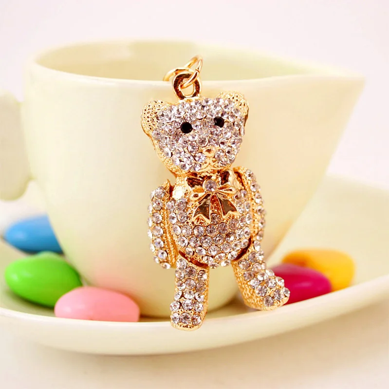 Hig Qualty Crystal Bear Key Chain Holder Rhinestone Keychain Car Key Ring For Holder Bag KeyChains For Birthday Friend Gift 1589