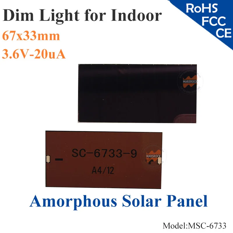 67x33mm 3.6V 20uA dim light Thin Film Amorphous Silicon Solar Cell ITO glass for indoor Product,calculator,toys,0-3.2V battery