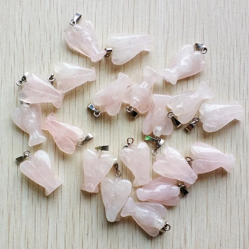 Wholesale 20pcs/lot  Fashion high quality Carved natural stone pink Angel Pendants charms for jewelry making Free shipping