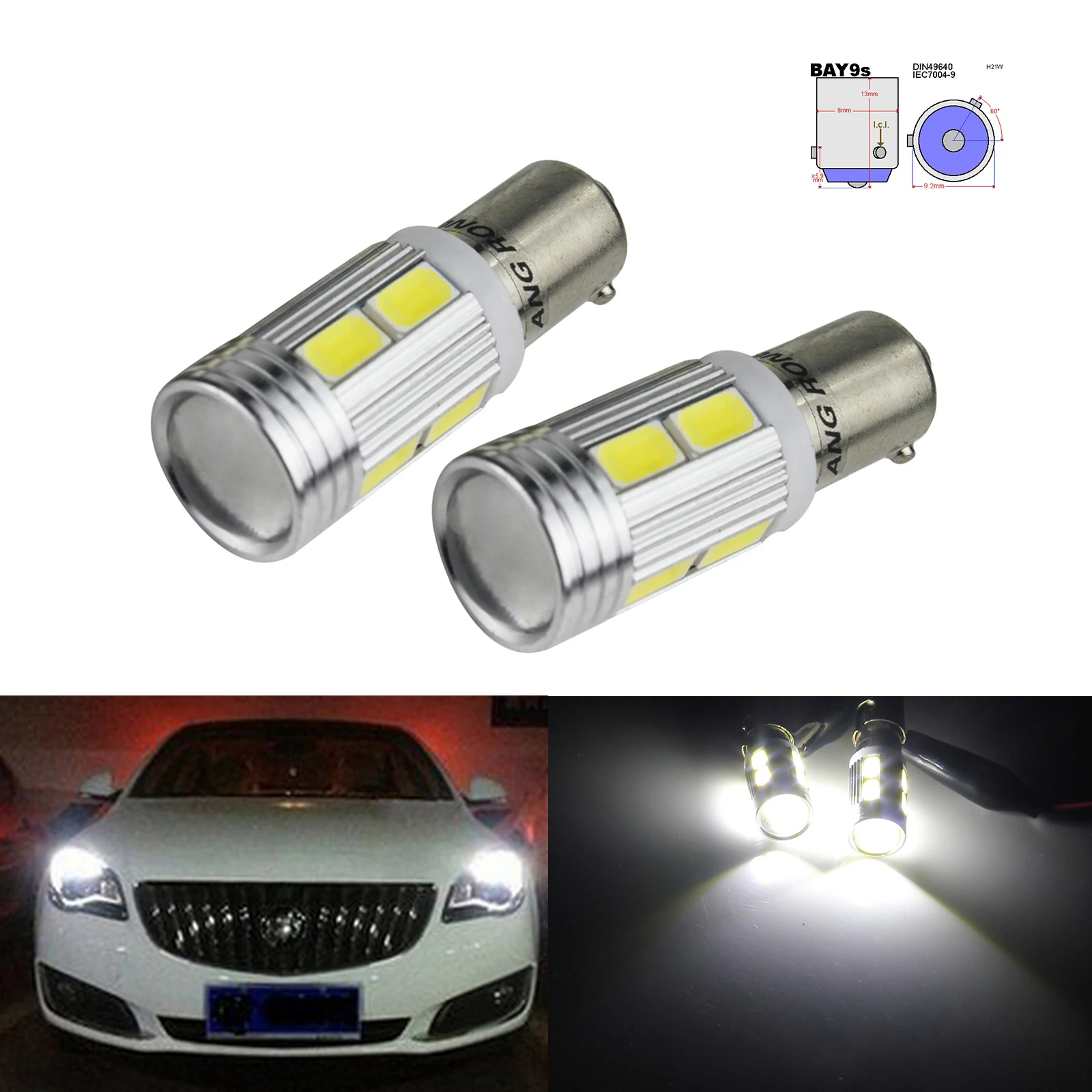 ANGRONG 2 шт. 435 H21W BAY9s 10 SMD светодиодный индикатор заднего парковочного бокового фонаря ксеноновый белый