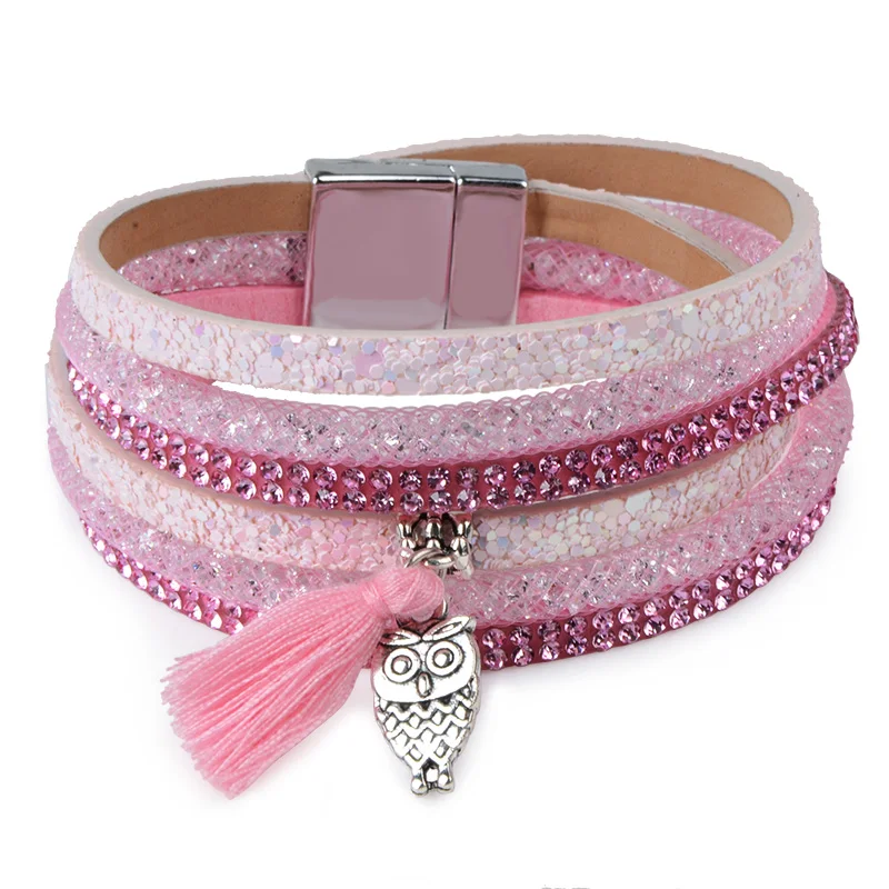 Multilayer Leather Tassel Boho Bracelet Bohemian Feather Tree Charms Magnetic Velvet Leatherman Bracelet For Women Men Jewelry