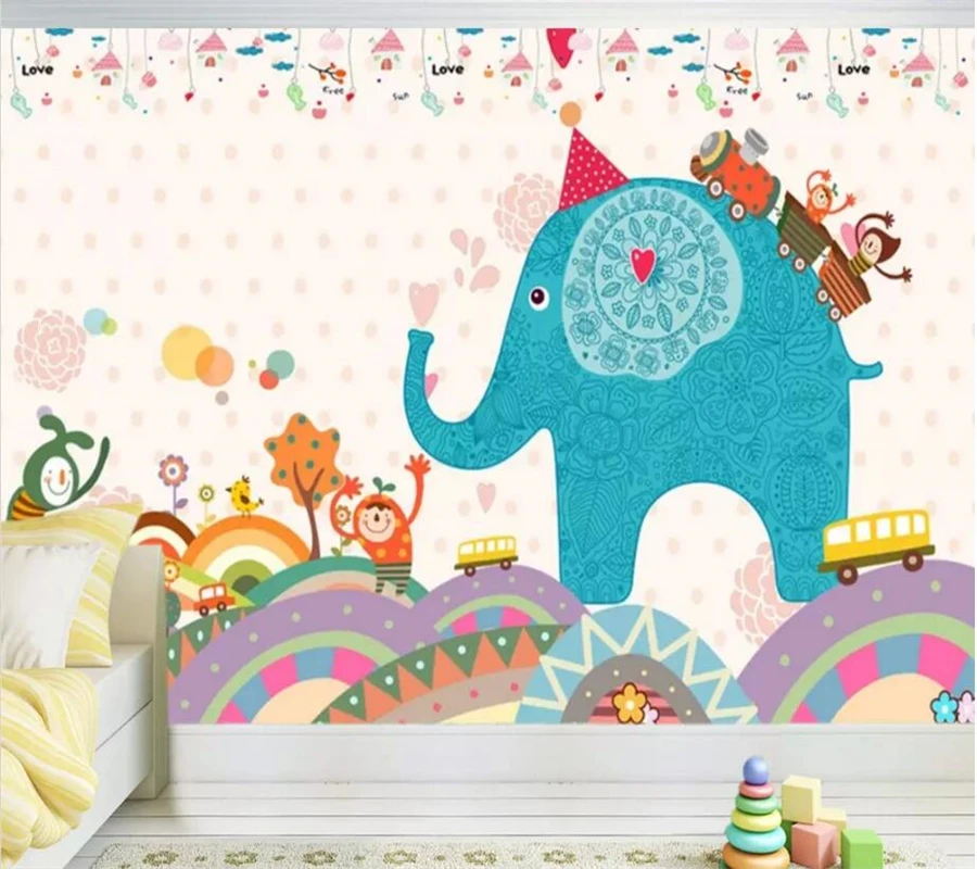 

wellyu Custom Photo Wallpaper 3d Murals Kids Room Cartoon Elephant Living Room 3d Background Wall paper Mural papel de parede