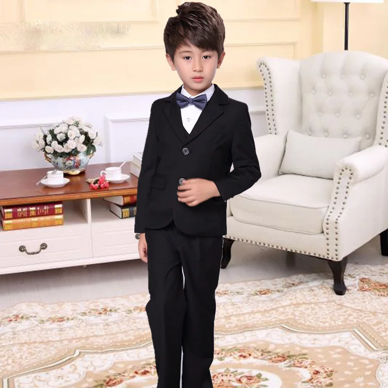 Flower Boys Gentleman Wedding Suit 3pcs Kids Blazer+Vest+Pant Brand Quality Children Formal Birthday Clothing Set F83