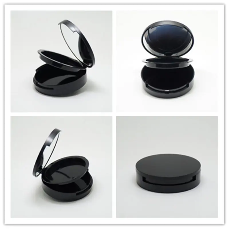 Wholesale Plastic Black Empty 12g Double layer Powder Box with Mirror Women Packaging Refillable 12g Container F20171403