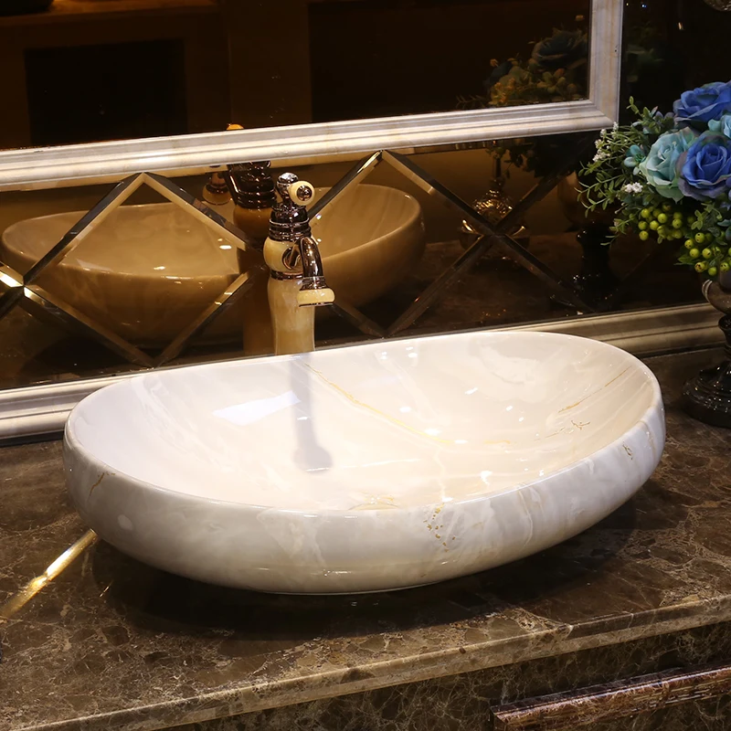 Imitation marble oval Jingdezhen ceramic sanitary ware art counter basin wash basin lavabo sink Bathroom sinks chinese basin