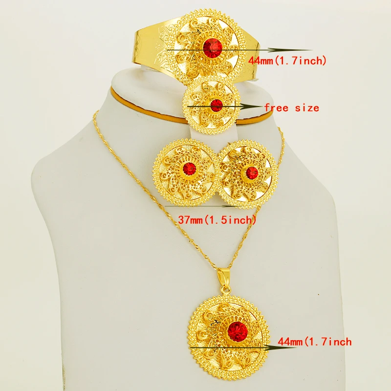 Red White Green Black Color Stone Ethiopian/Eritrea/Habesha Chokers Gold Color Jewelry Sets For Earring/Necklace Women Gift