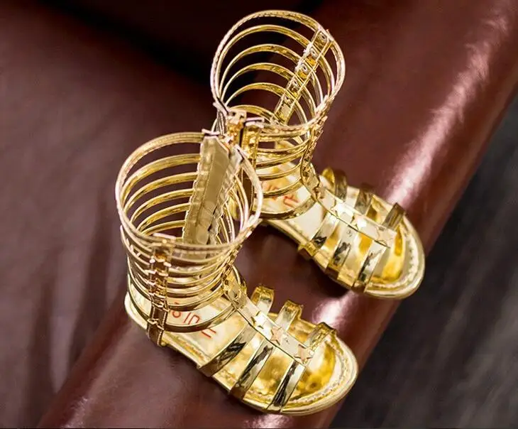 2021 summer 3 colors baby hollow indentations Roman sandals children knee gladiator flat boots Kid Glitter Star Zipper PU shoes